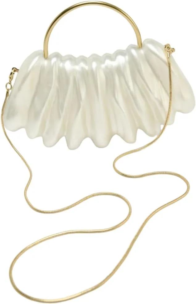 Women Acrylic Shell Shaped Clutch Luxury Marble Acrylic Evening Handbag Unique Chain Shoulder Bag Wedding Party Purses