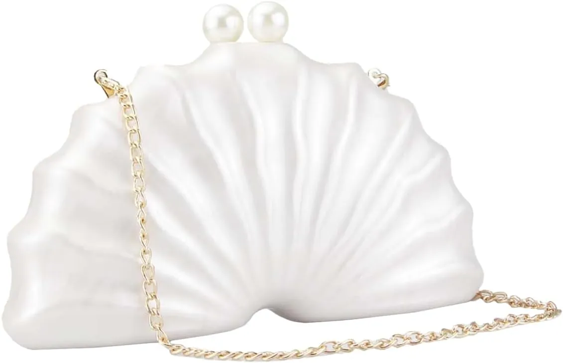 Women Acrylic Shell Shaped Clutch Luxury Marble Acrylic Evening Handbag Unique Chain Shoulder Bag Wedding Party Purses