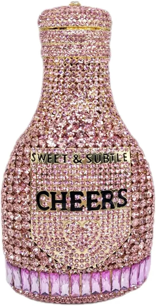 Women Champagne Bottle Rhinestone Clutch Unique Evening Bag Crystal Dinner Handbag Bride Purse for Party Cocktail