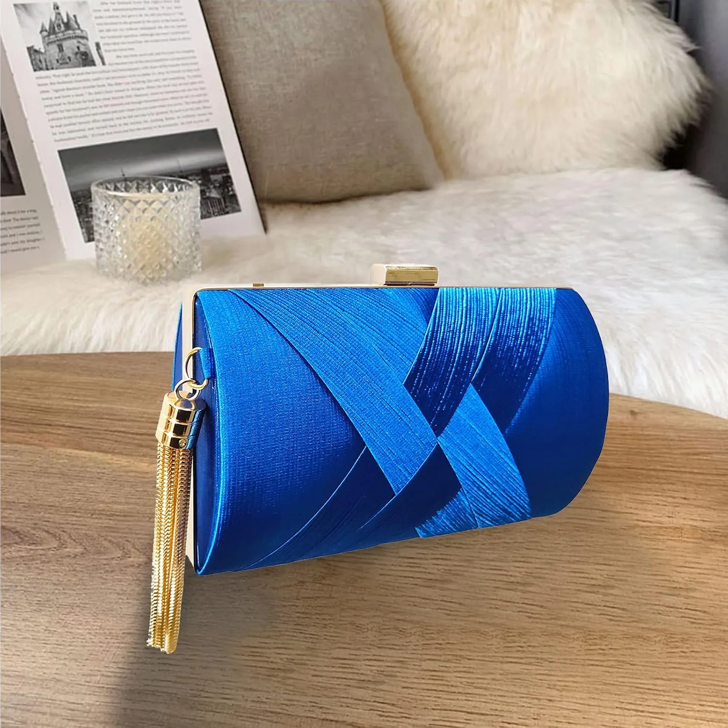 Women Clutch Bag Evening Bag with Tassel Pendant Bridal Wedding Purse Ladies Shoulder Bag With Detachable Chain