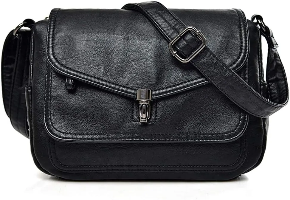 Women Crossbody Bag Purse Muti Zip Pocket Leather Fashion Shoulder Bags