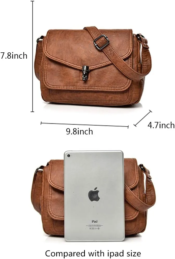 Women Crossbody Bag Purse Muti Zip Pocket Leather Fashion Shoulder Bags