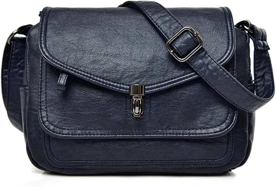 Women Crossbody Bag Purse Muti Zip Pocket Leather Fashion Shoulder Bags