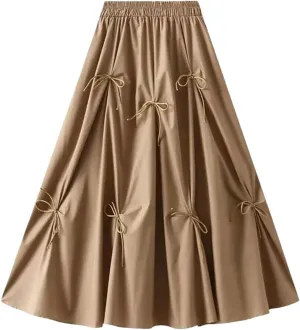 Women Elegant Fairy Style Match Patchwork Bow High Waist Vintage Umbrella Skirt