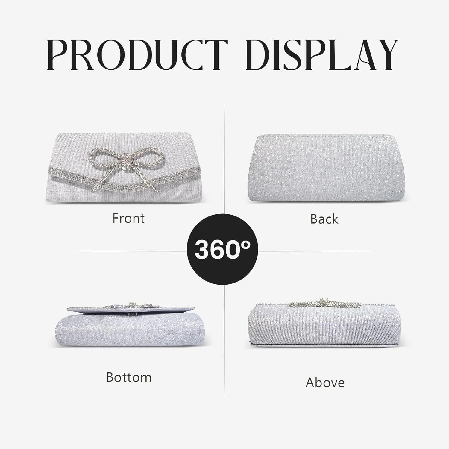 Women Evening Handbags Sparkly Bow Clutch Purse Wedding Glitter Rhinestone Party Prom Purse Dressy Clutch Bags