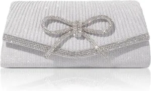 Women Evening Handbags Sparkly Bow Clutch Purse Wedding Glitter Rhinestone Party Prom Purse Dressy Clutch Bags