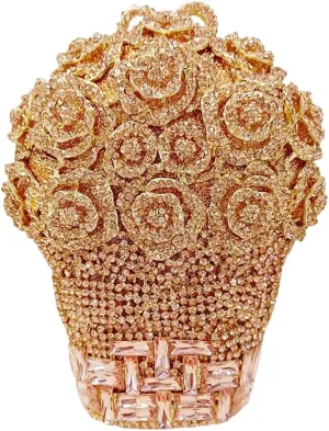 Women Floral Rhinestone Purse Diamond Flower Basket Handbag Unique Crystal Clutch Luxury Wedding Party Evening Bag