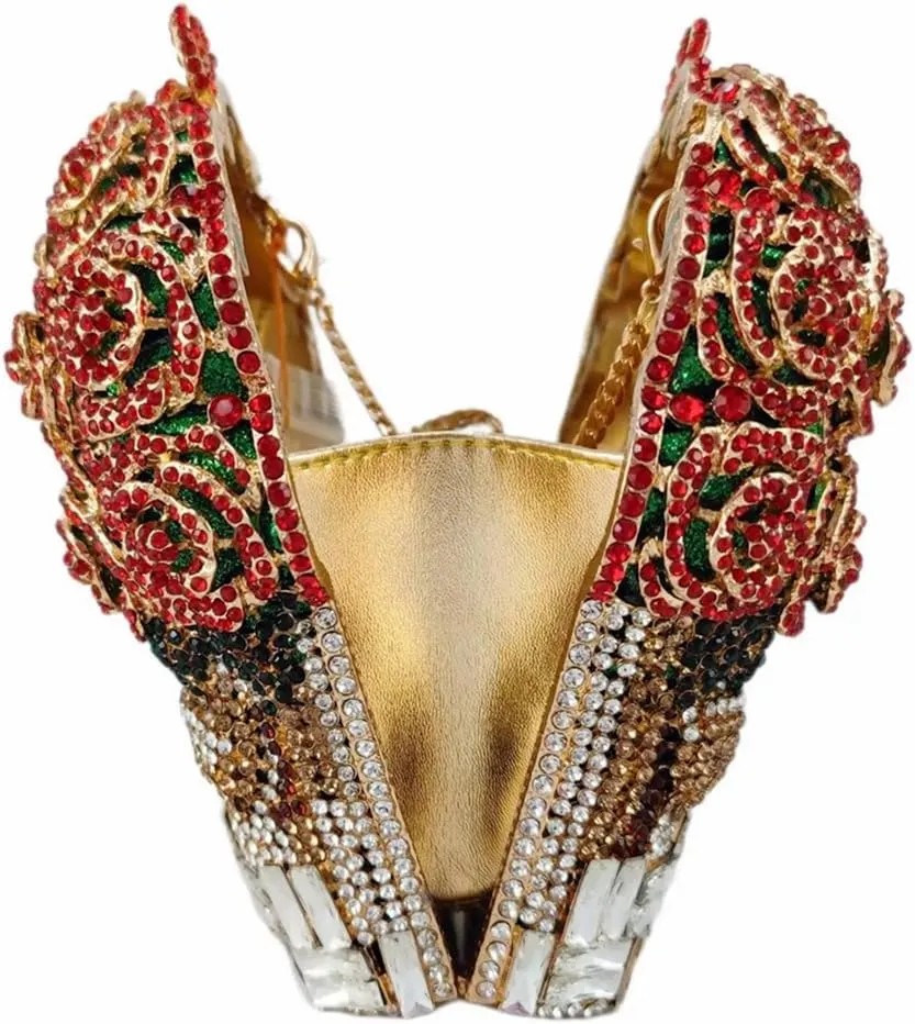 Women Floral Rhinestone Purse Diamond Flower Basket Handbag Unique Crystal Clutch Luxury Wedding Party Evening Bag