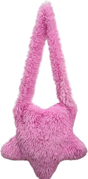 Women Fluffy Star Shaped Handbag Faux Fur Shoulder Bag Plush Crossbody Bag for Amusement Park Shopping Daily Life