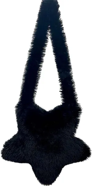 Women Fluffy Star Shaped Handbag Faux Fur Shoulder Bag Plush Crossbody Bag for Amusement Park Shopping Daily Life