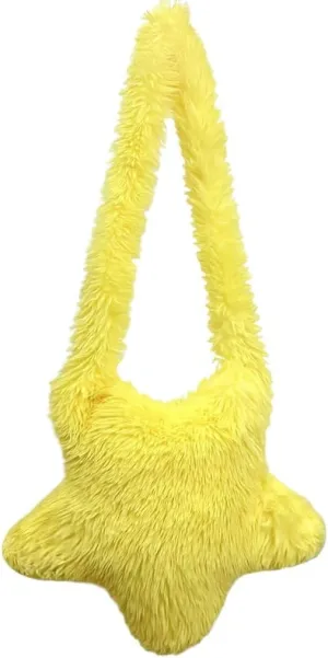 Women Fluffy Star Shaped Handbag Faux Fur Shoulder Bag Plush Crossbody Bag for Amusement Park Shopping Daily Life