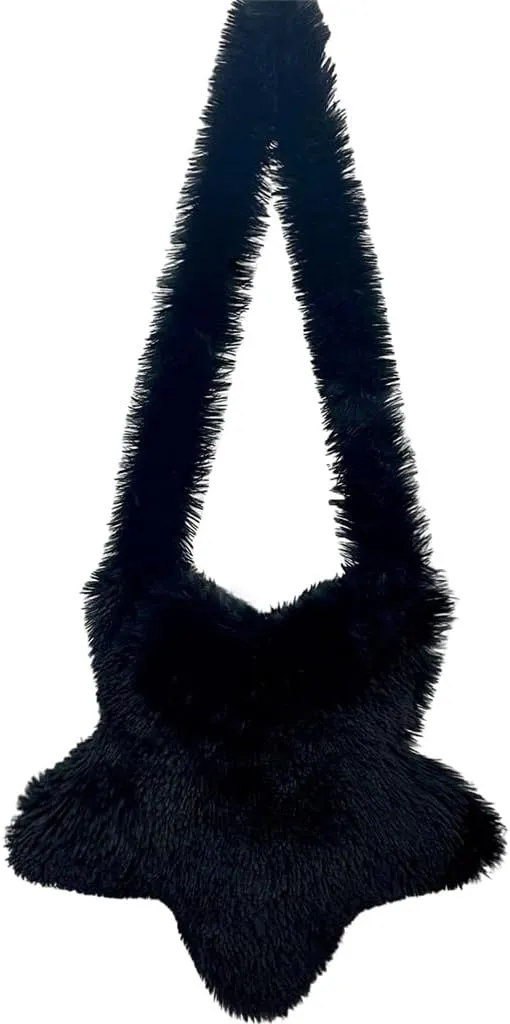 Women Fluffy Star Shaped Handbag Faux Fur Shoulder Bag Plush Crossbody Bag for Amusement Park Shopping Daily Life