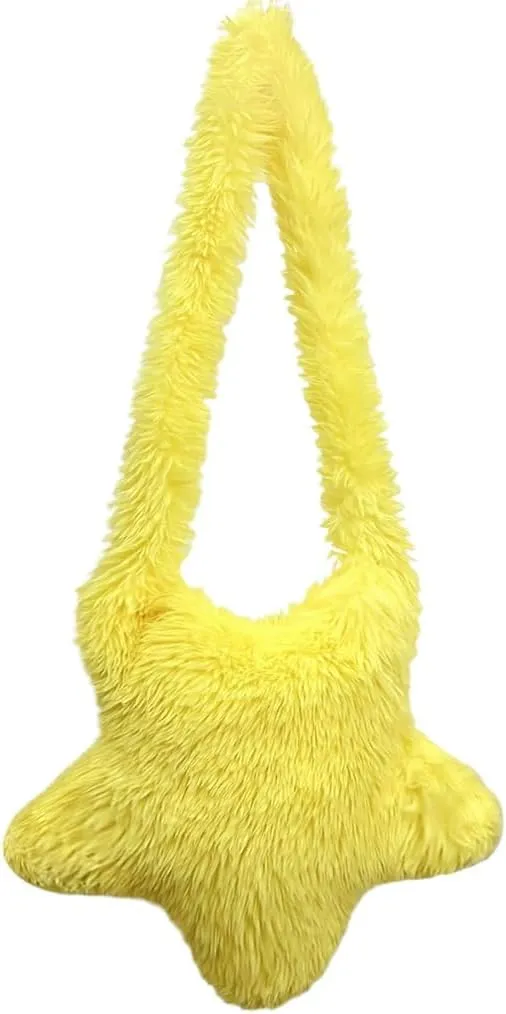 Women Fluffy Star Shaped Handbag Faux Fur Shoulder Bag Plush Crossbody Bag for Amusement Park Shopping Daily Life