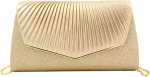 Women Gold Clutch Purse Chain Shoulder Purse Trendy Small Formal Evening Bag Mini Leather Crossbody Bag Handbag Gold