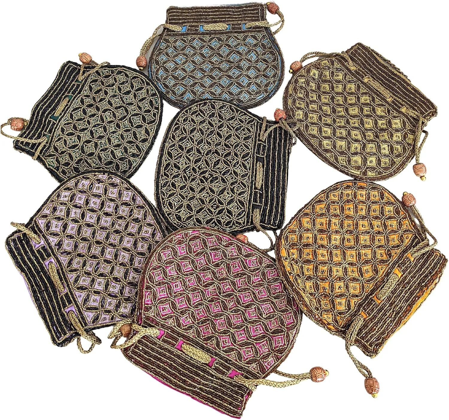 Women Handmade Indian Potli Bags For Wedding, Beaded Drawstring Purse, Batwa Bags For Weddings