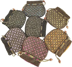 Women Handmade Indian Potli Bags For Wedding, Beaded Drawstring Purse, Batwa Bags For Weddings