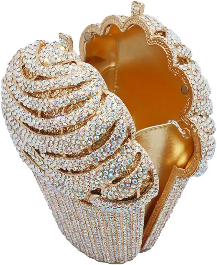 Women Ice Cream Crystal Evening Bag Luxury Rhinestone Clutch Wedding Party Minaudiere Purse and Handbag for Cocktail