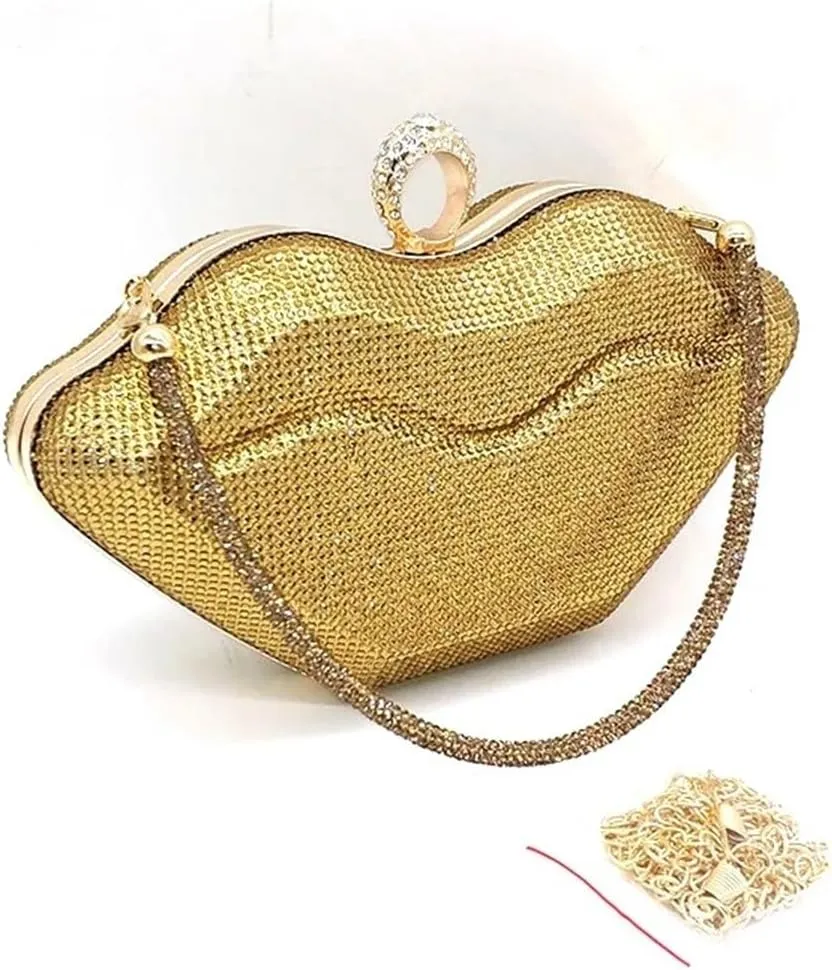 Women Lip Shaped Purse Rhinestone Clutch Bags Sparkling Evening Bag Novely Party Handbag Prom Bag for Wedding Date