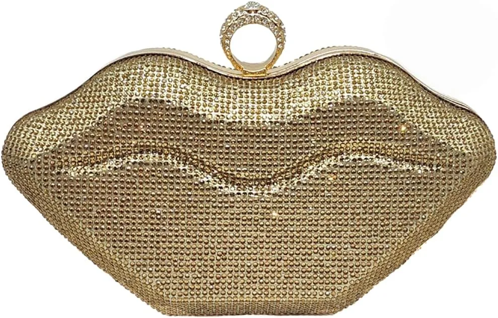 Women Lip Shaped Purse Rhinestone Clutch Bags Sparkling Evening Bag Novely Party Handbag Prom Bag for Wedding Date