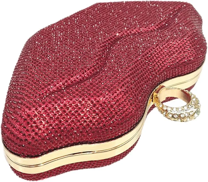 Women Lip Shaped Purse Rhinestone Clutch Bags Sparkling Evening Bag Novely Party Handbag Prom Bag for Wedding Date