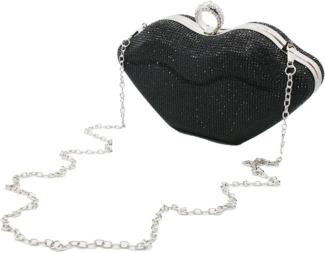 Women Lip Shaped Purse Rhinestone Clutch Bags Sparkling Evening Bag Novely Party Handbag Prom Bag for Wedding Date