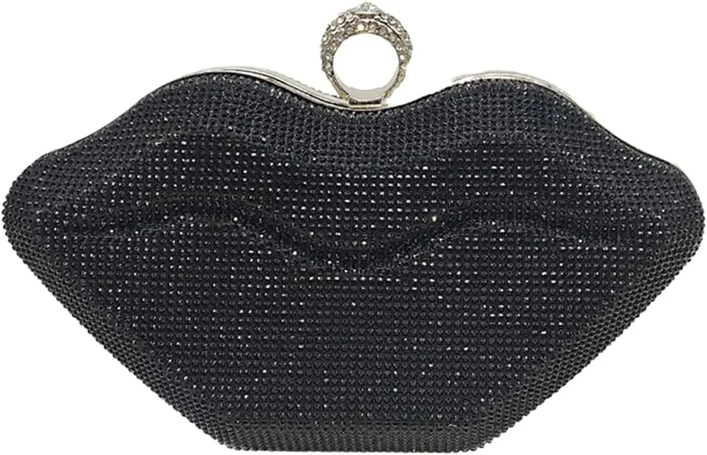 Women Lip Shaped Purse Rhinestone Clutch Bags Sparkling Evening Bag Novely Party Handbag Prom Bag for Wedding Date