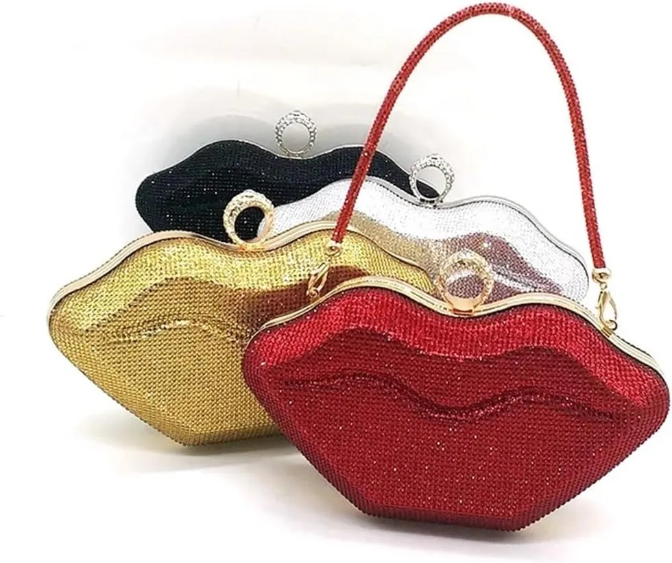 Women Lip Shaped Purse Rhinestone Clutch Bags Sparkling Evening Bag Novely Party Handbag Prom Bag for Wedding Date