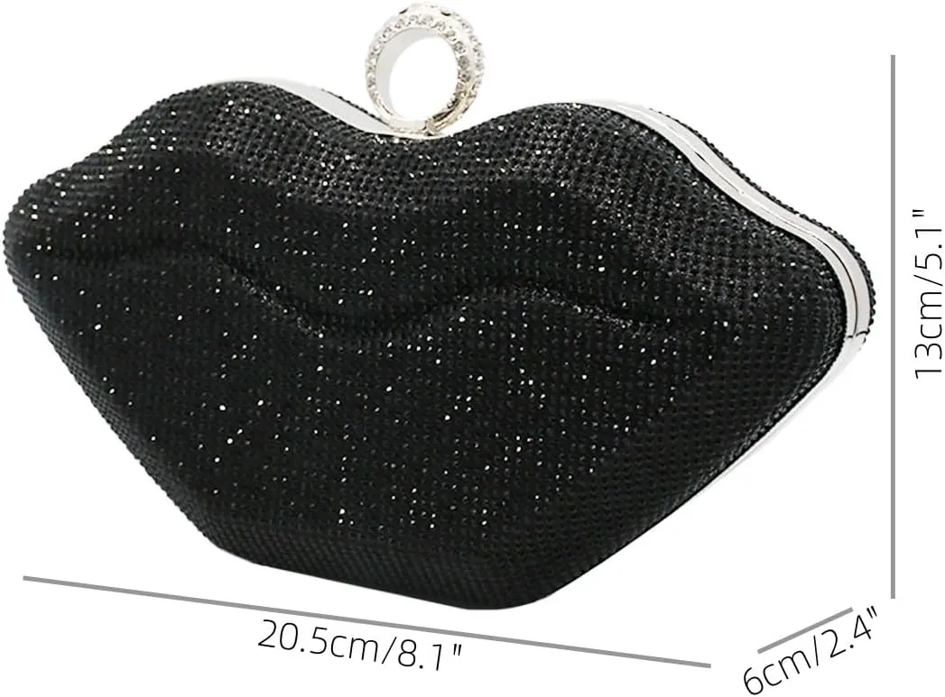 Women Lip Shaped Purse Rhinestone Clutch Bags Sparkling Evening Bag Novely Party Handbag Prom Bag for Wedding Date