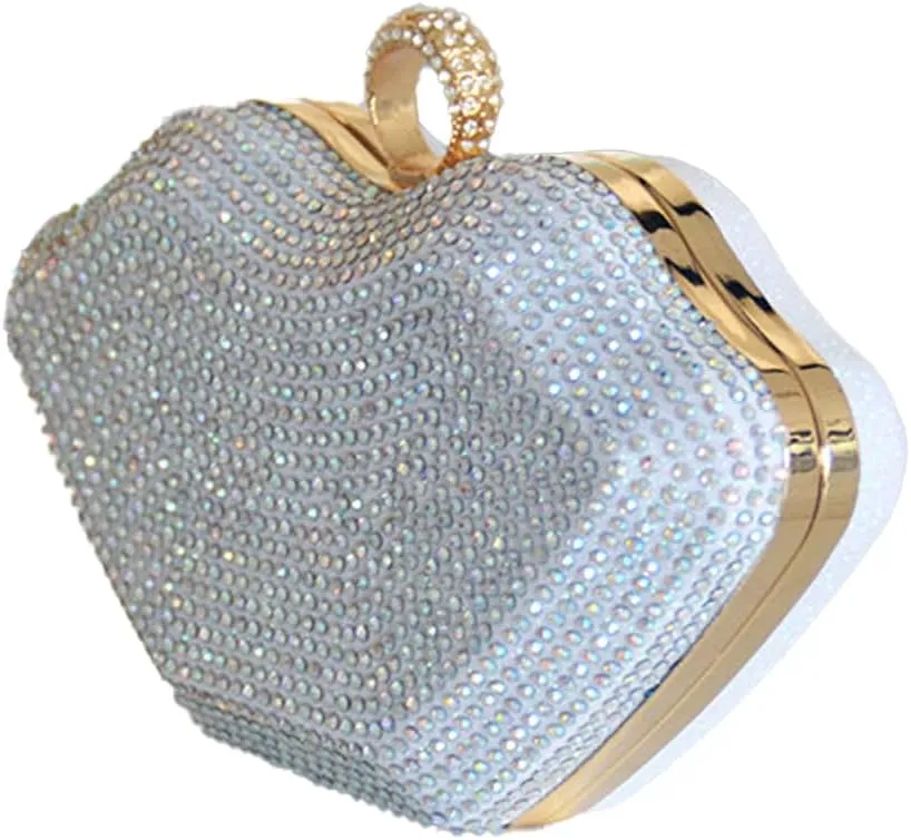 Women Lip Shaped Purse Rhinestone Clutch Bags Sparkling Evening Bag Novely Party Handbag Prom Bag for Wedding Date