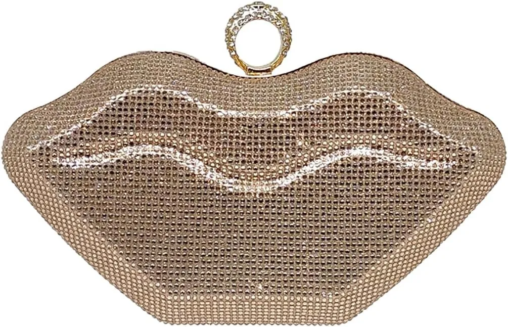 Women Lip Shaped Purse Rhinestone Clutch Bags Sparkling Evening Bag Novely Party Handbag Prom Bag for Wedding Date