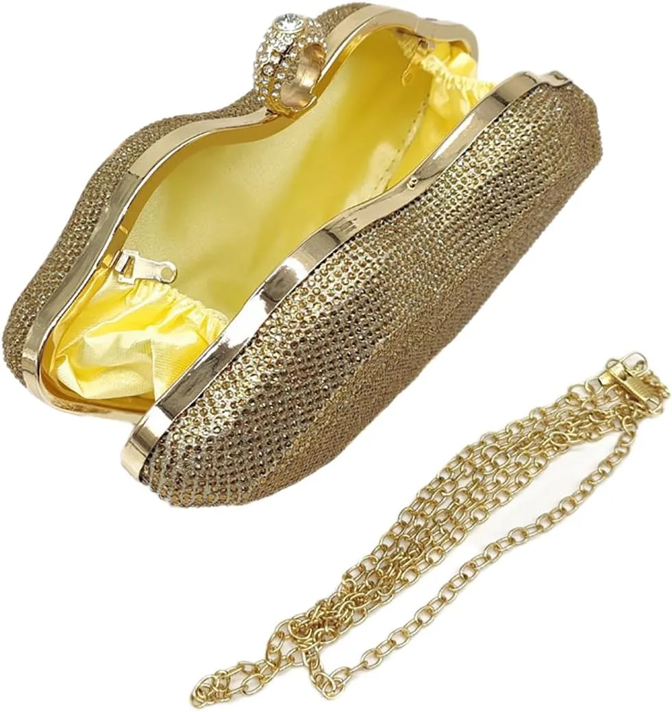 Women Lip Shaped Purse Rhinestone Clutch Bags Sparkling Evening Bag Novely Party Handbag Prom Bag for Wedding Date