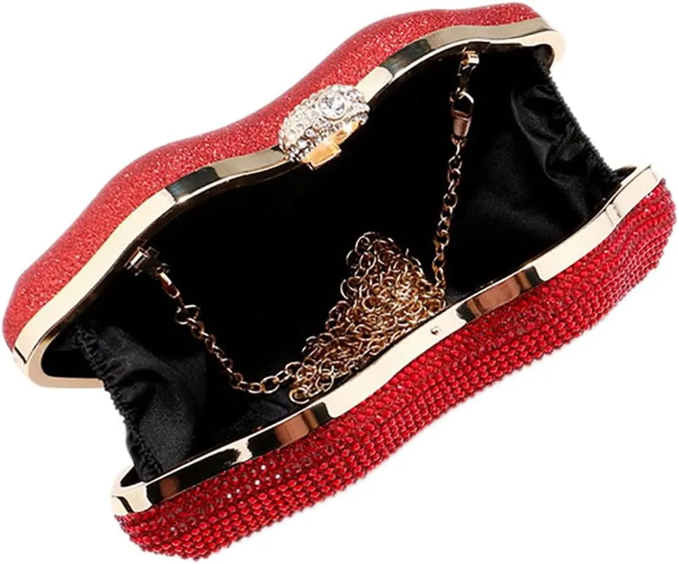 Women Lip Shaped Purse Rhinestone Clutch Bags Sparkling Evening Bag Novely Party Handbag Prom Bag for Wedding Date