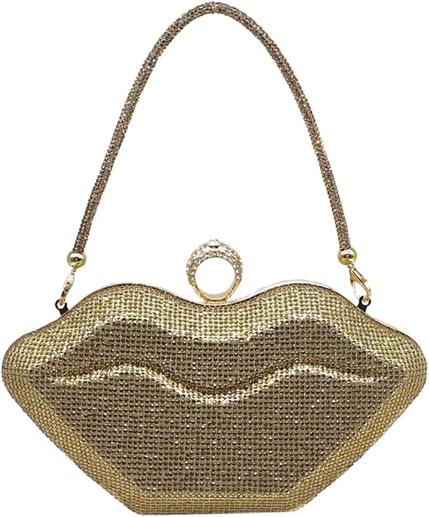 Women Lip Shaped Purse Rhinestone Clutch Bags Sparkling Evening Bag Novely Party Handbag Prom Bag for Wedding Date