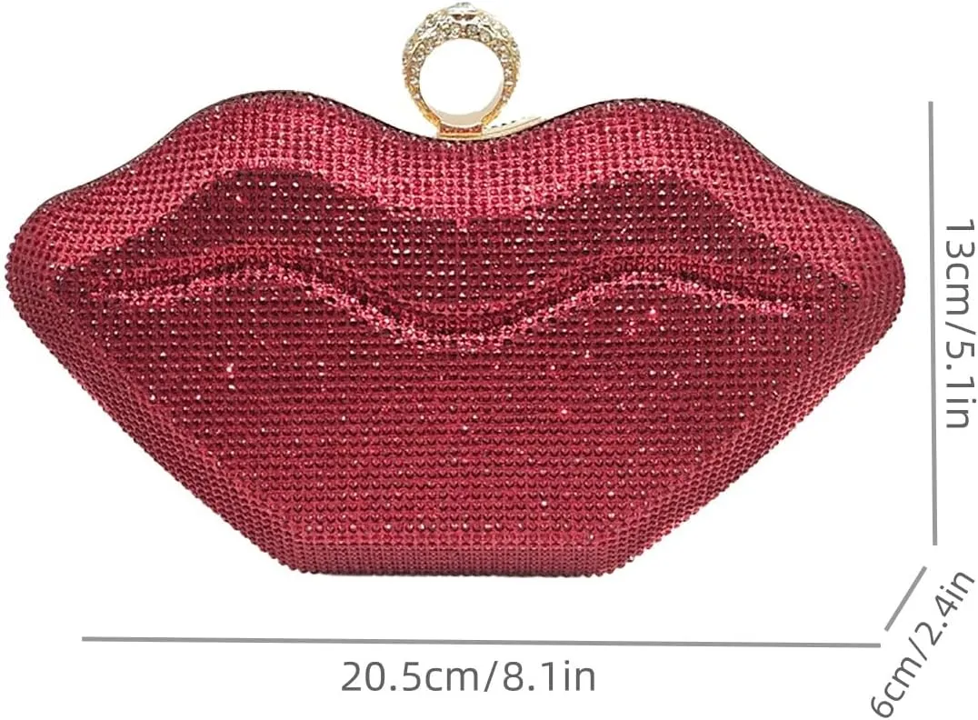 Women Lip Shaped Purse Rhinestone Clutch Bags Sparkling Evening Bag Novely Party Handbag Prom Bag for Wedding Date