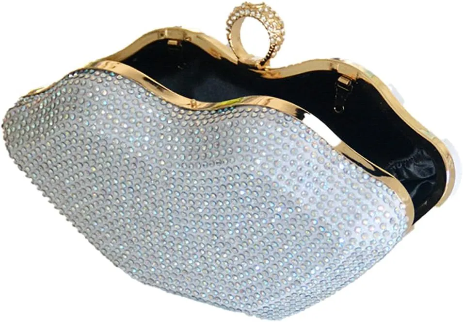 Women Lip Shaped Purse Rhinestone Clutch Bags Sparkling Evening Bag Novely Party Handbag Prom Bag for Wedding Date