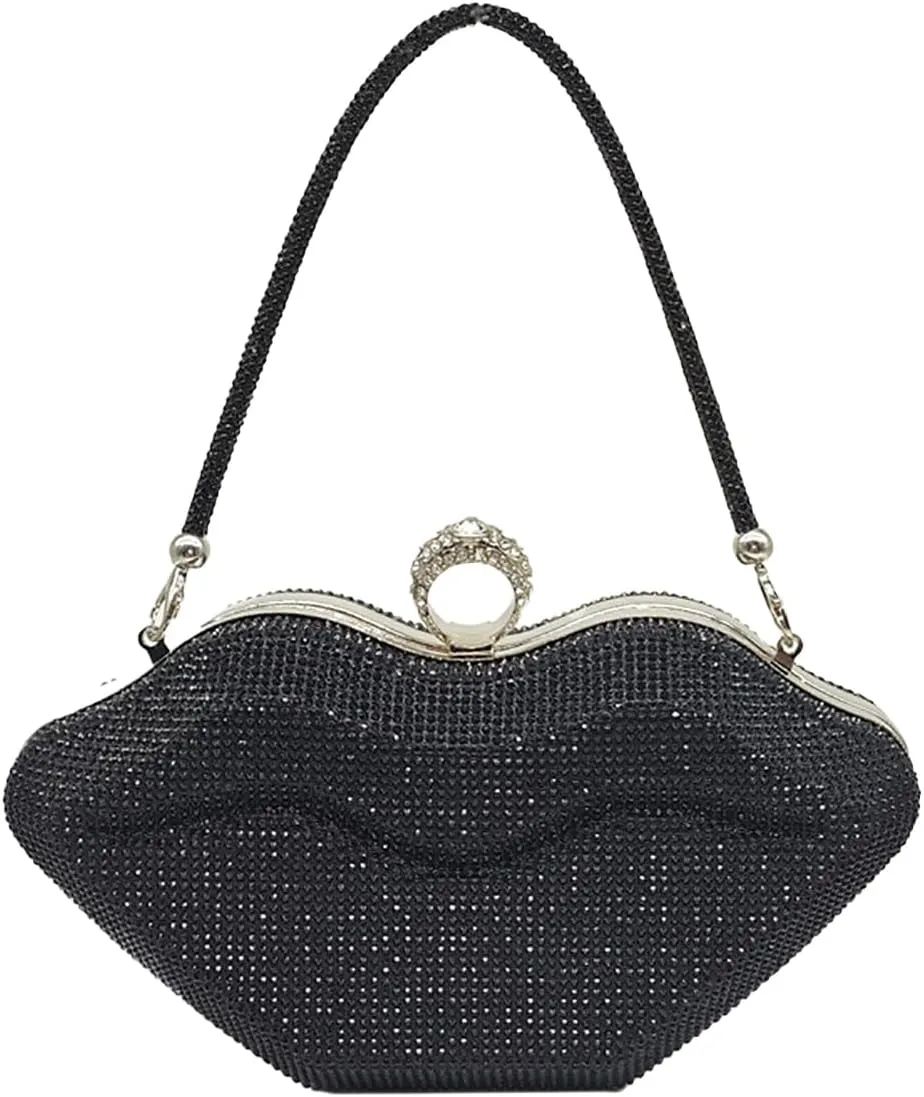 Women Lip Shaped Purse Rhinestone Clutch Bags Sparkling Evening Bag Novely Party Handbag Prom Bag for Wedding Date