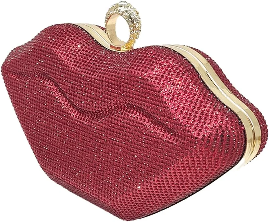 Women Lip Shaped Purse Rhinestone Clutch Bags Sparkling Evening Bag Novely Party Handbag Prom Bag for Wedding Date
