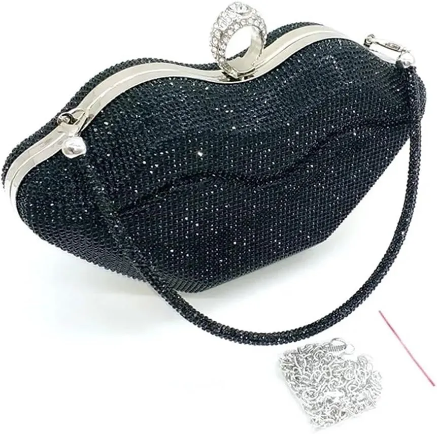 Women Lip Shaped Purse Rhinestone Clutch Bags Sparkling Evening Bag Novely Party Handbag Prom Bag for Wedding Date