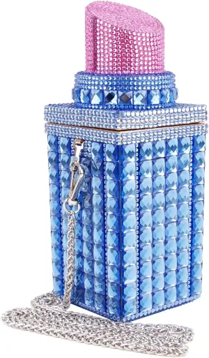 Women Lipstick Shape Inlaid Rhinestone Crystal Glitter Evening Bags Purses Clutch Sparkly Banquet Handbag