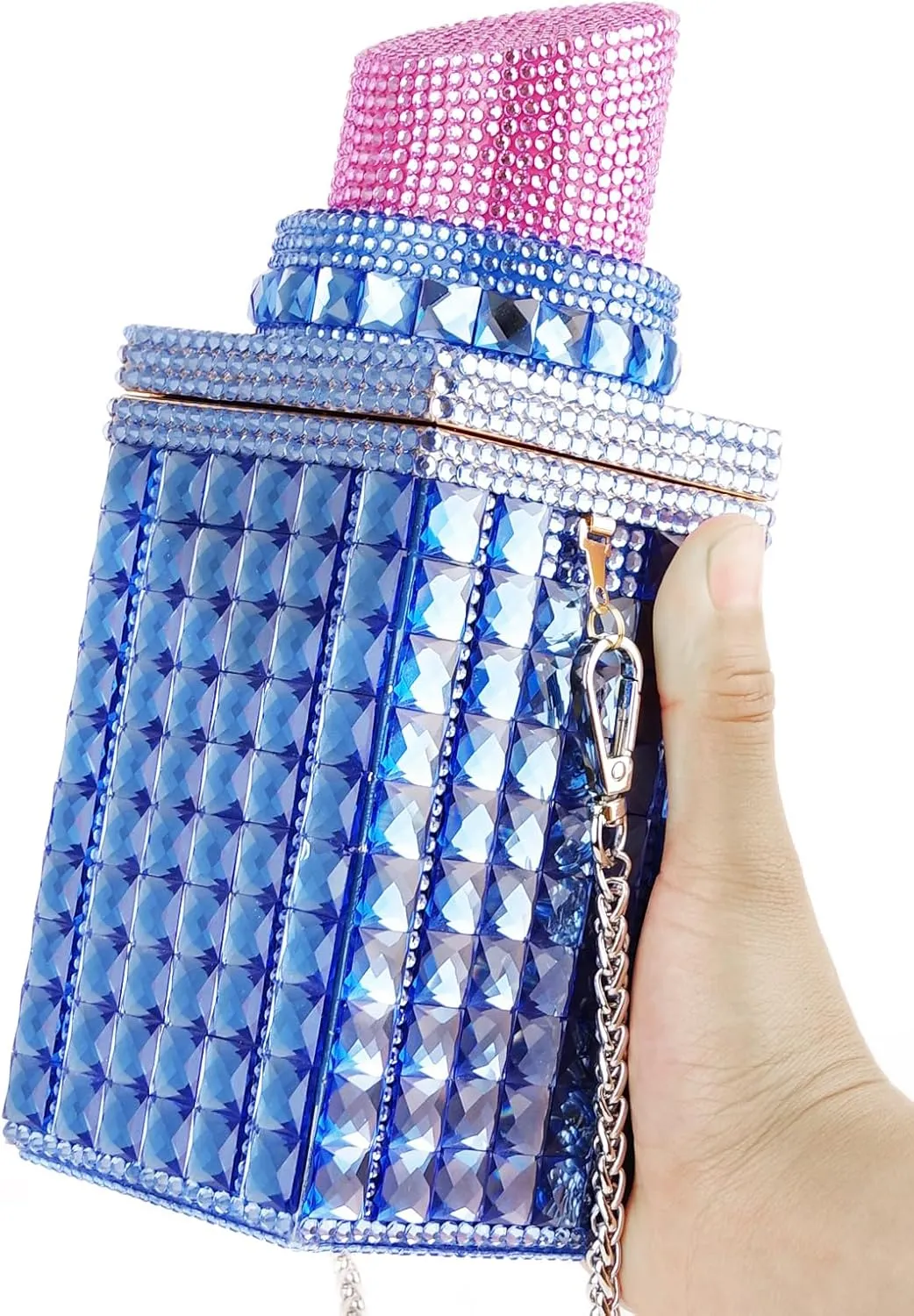 Women Lipstick Shape Inlaid Rhinestone Crystal Glitter Evening Bags Purses Clutch Sparkly Banquet Handbag