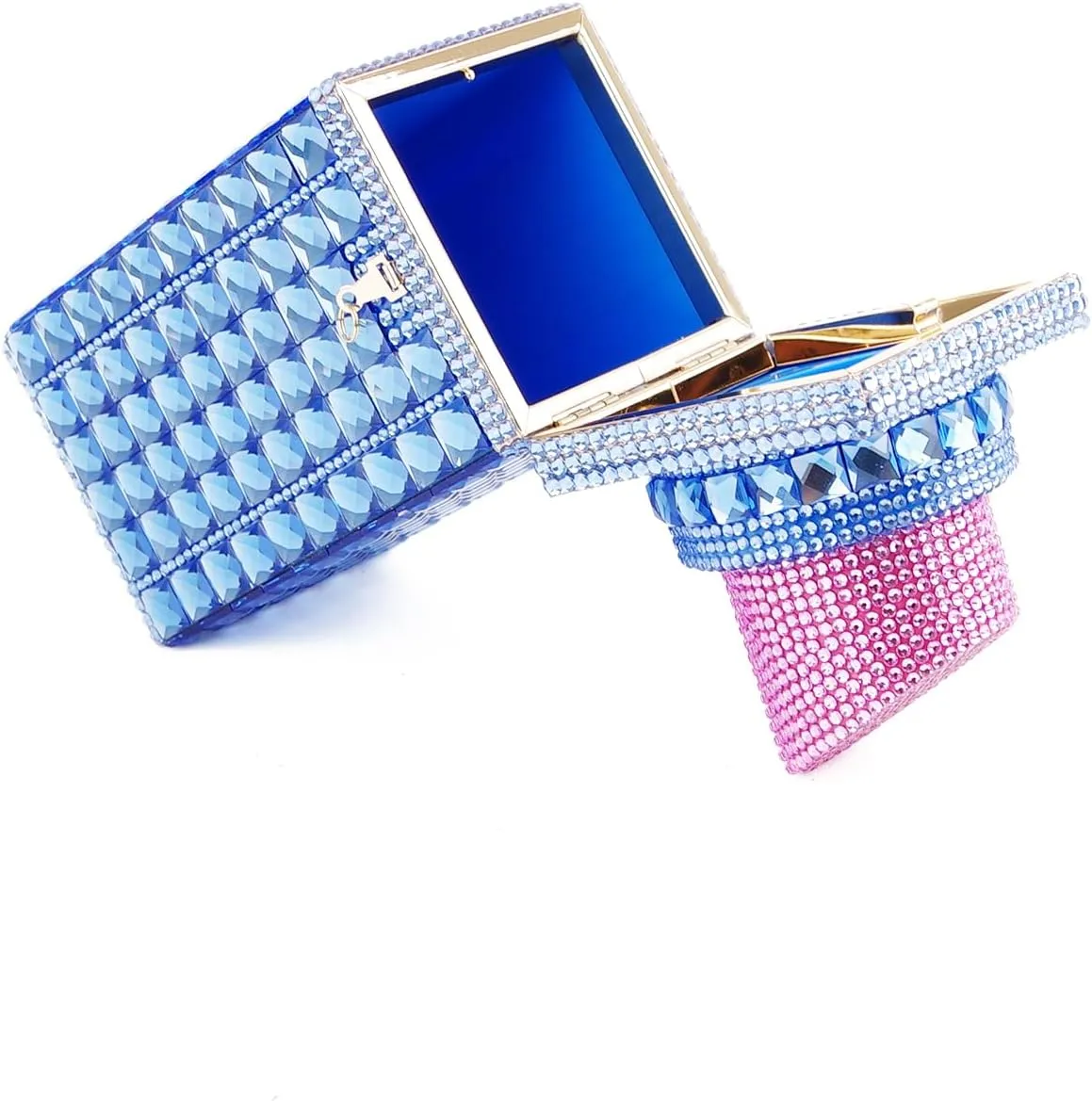Women Lipstick Shape Inlaid Rhinestone Crystal Glitter Evening Bags Purses Clutch Sparkly Banquet Handbag