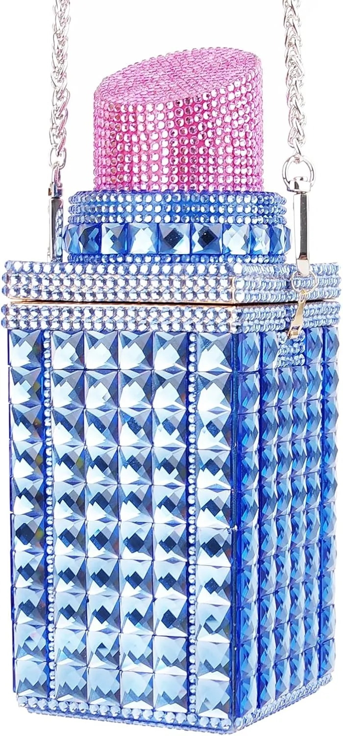 Women Lipstick Shape Inlaid Rhinestone Crystal Glitter Evening Bags Purses Clutch Sparkly Banquet Handbag
