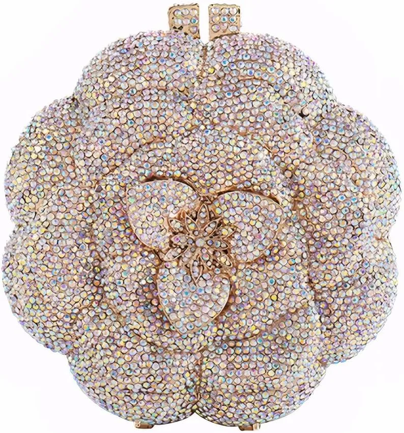 Women Luxury 3D Flower Crystal Evening Bag Exquisite Rhinestone Clutch Bag for Wedding Ceremony