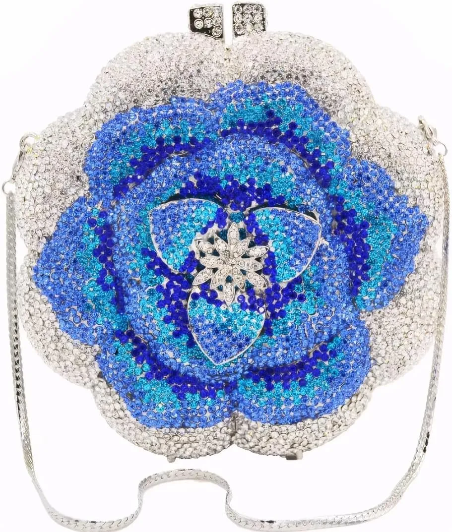 Women Luxury 3D Flower Crystal Evening Bag Exquisite Rhinestone Clutch Bag for Wedding Ceremony