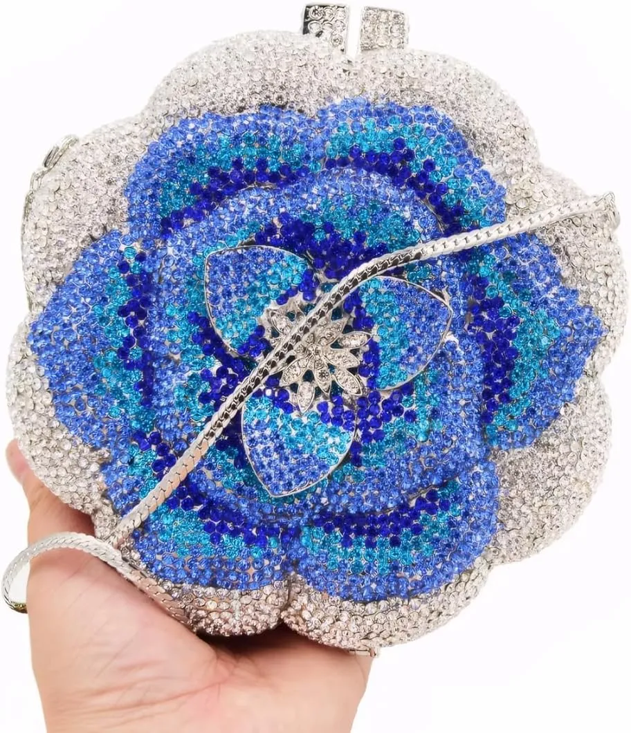 Women Luxury 3D Flower Crystal Evening Bag Exquisite Rhinestone Clutch Bag for Wedding Ceremony
