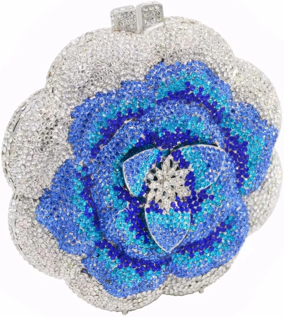 Women Luxury 3D Flower Crystal Evening Bag Exquisite Rhinestone Clutch Bag for Wedding Ceremony