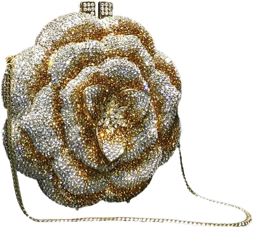 Women Luxury 3D Flower Crystal Evening Bag Exquisite Rhinestone Clutch Bag for Wedding Ceremony