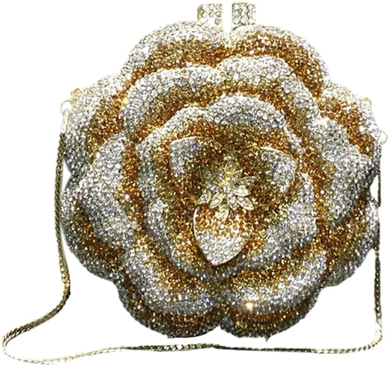 Women Luxury 3D Flower Crystal Evening Bag Exquisite Rhinestone Clutch Bag for Wedding Ceremony