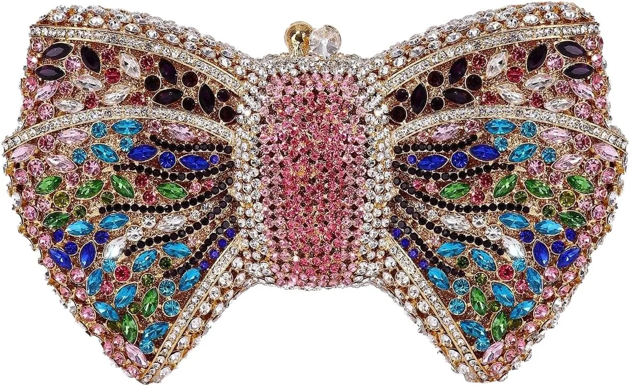 Women Luxury Bowknot Shaped Evening Clutch Sparkling Rhinestones Handbag for Banquet Wedding Party