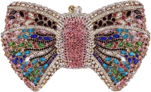 Women Luxury Bowknot Shaped Evening Clutch Sparkling Rhinestones Handbag for Banquet Wedding Party